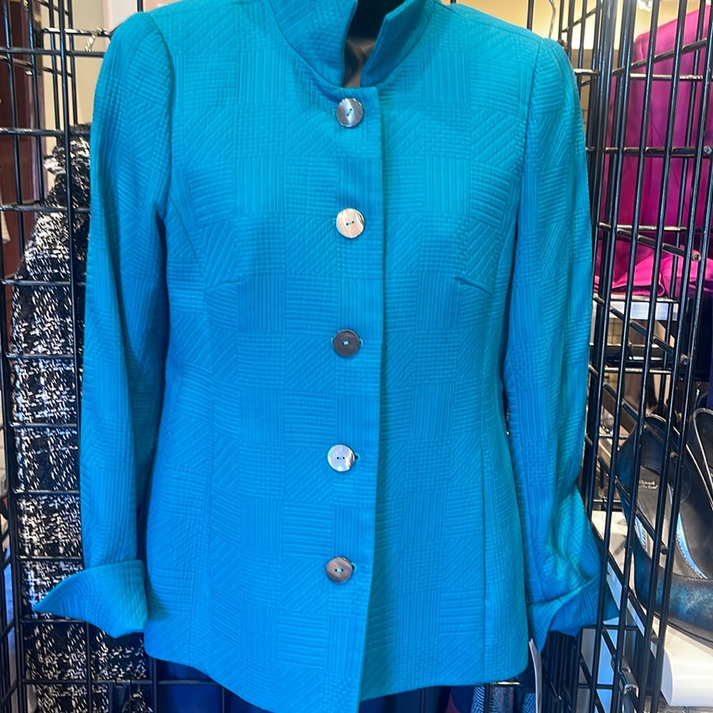 Nina Mclemore teal raj jacket size 0 Nwt